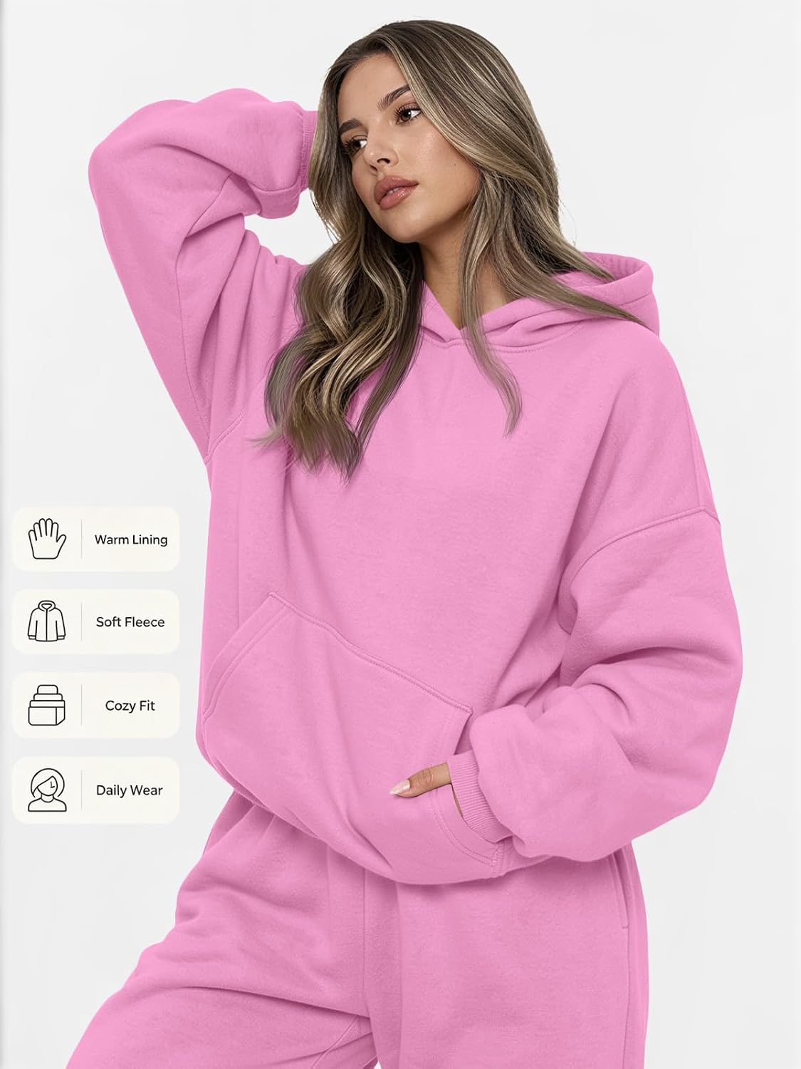 Detalle de AUTOMET Women's 2-Piece Lounge Sweat Set with Oversized Hoodie and Pocket Joggers