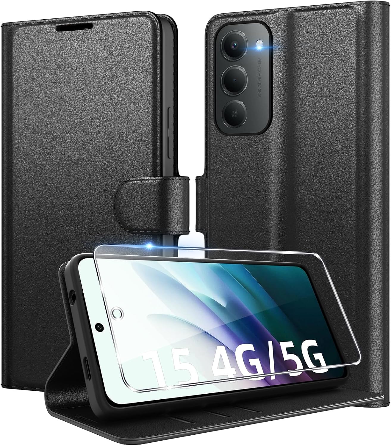 Detalle de Eirltiy Portafoglio in PU per Xiaomi Redmi 15 4G/5G – Custodia Protettiva con Vetro Temperato