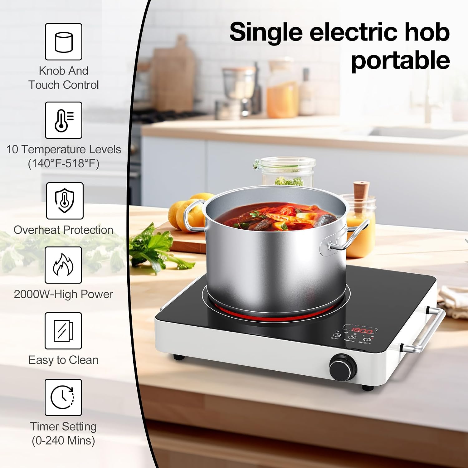 Detalle de VBGK Single Electric Hob 220V Touch & Knob Portable Ceramic Cooker (2000W)
