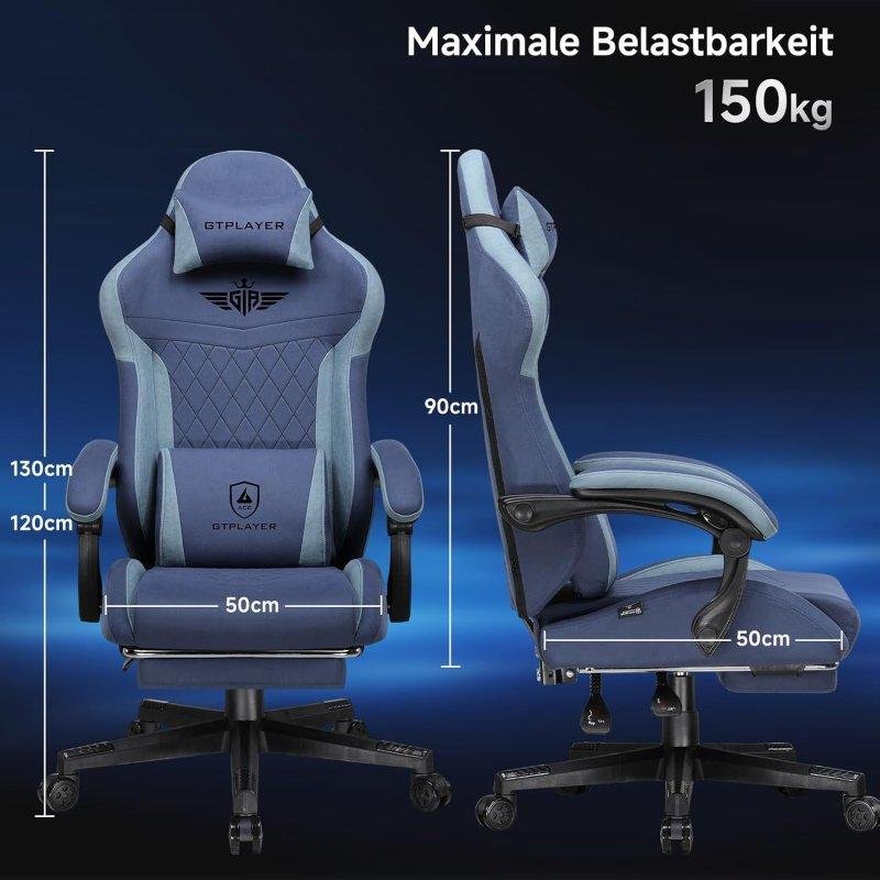 Thumbnail 2 de Silla Gaming GTPLAYER Ergonómica con soporte lumbar y respaldo ancho (150 kg) – Tela azul oscuro