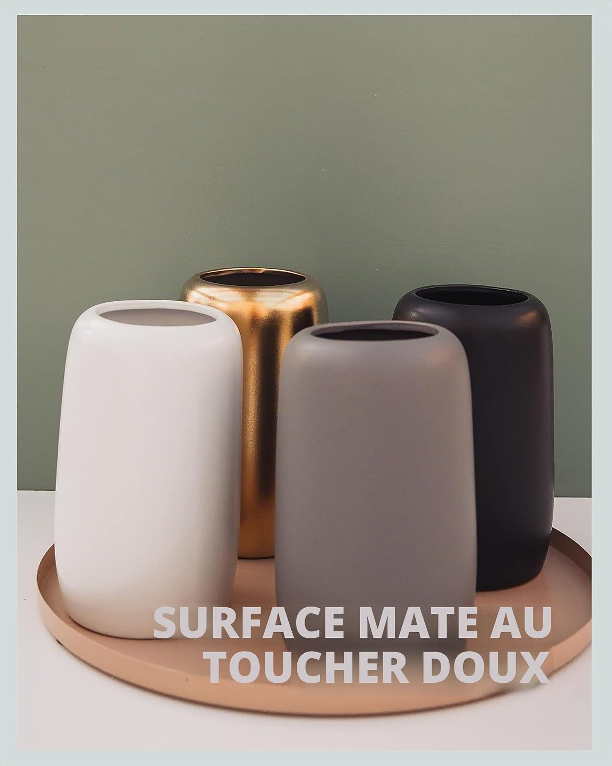 Detalle de Vase Blanc en céramique pour herbe de la pampa – Vase 20 cm (Ø 8,5 cm) pour fleurs séchées