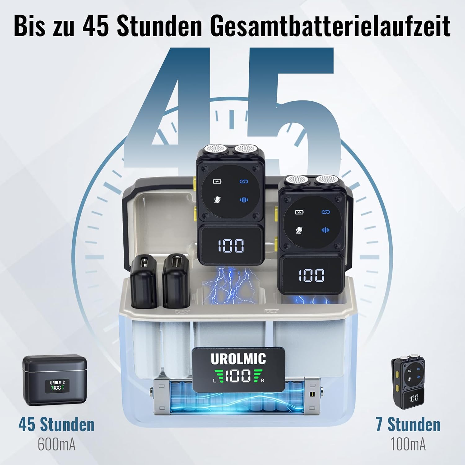 Thumbnail 2 de UROLMIC Kabelloses Lavalier-Mikrofon mit Digi-Display – 45h Laufzeit, 50m Reichweite, Zwei-Kapsel-Design