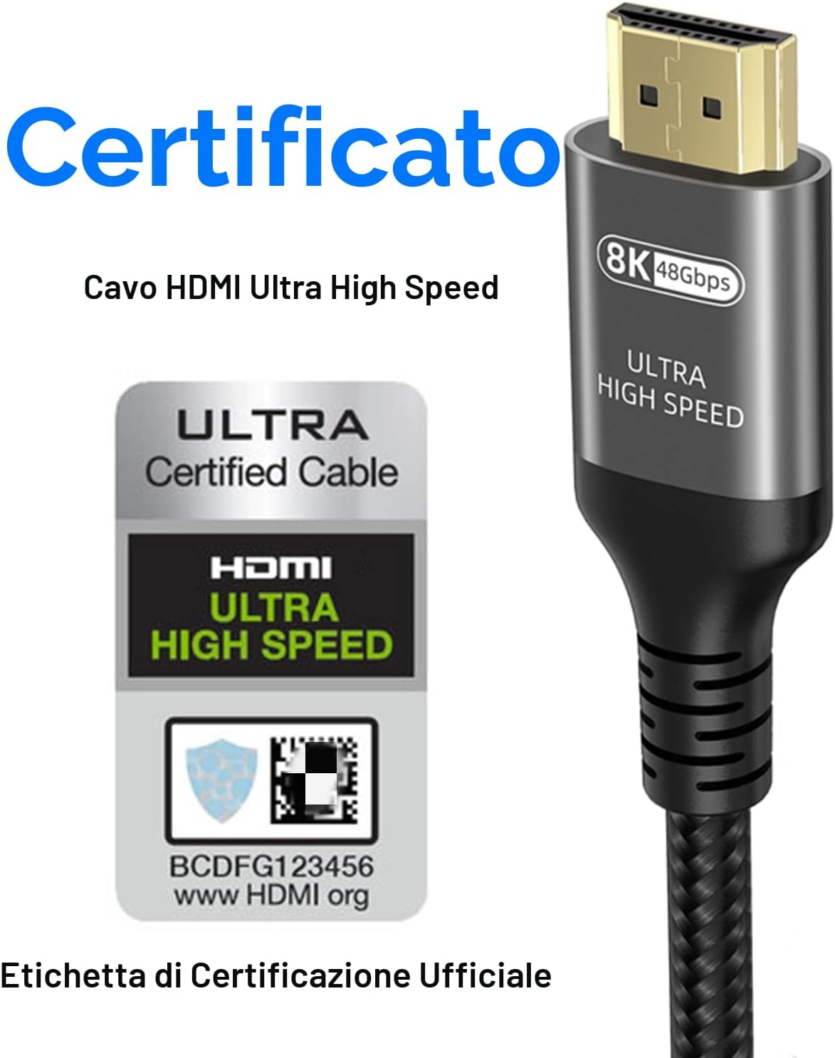 Detalle 2 de Ubluker Cavo HDMI 48Gbps 1m certificato (4K/8K, HDR10+, eARC/ARC, HDCP 2.3)