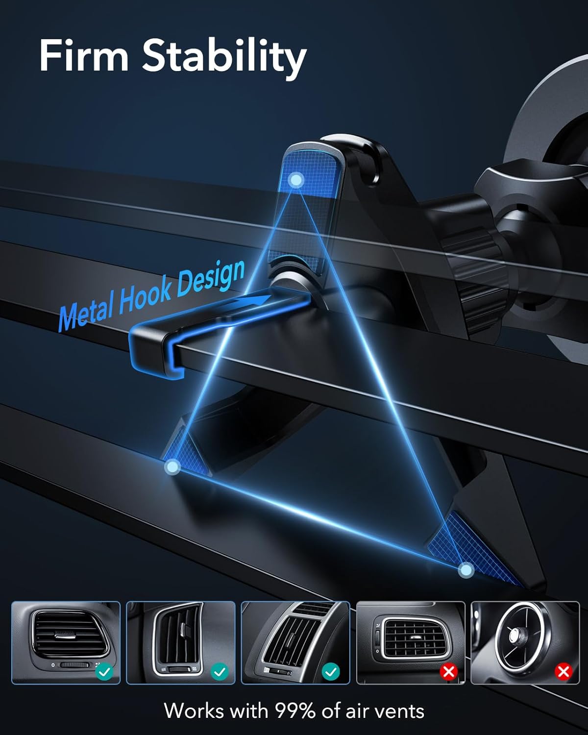 Thumbnail 4 de ESR for MagSafe Car Mount – Magnetic phone holder for air vents and dashboard with 2 metal rings