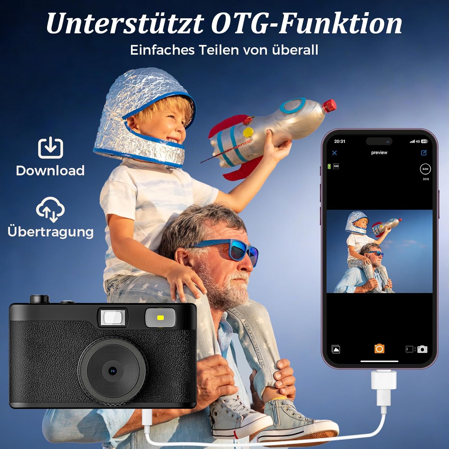Thumbnail 3 de Retro-Digitalkamera ohne Bildschirm mit Blitz, 12-MP-Fotos und 32-GB microSD (OTG) – Schwarz, Retro-Digitalkamera-Ersatz für Einwegfotos