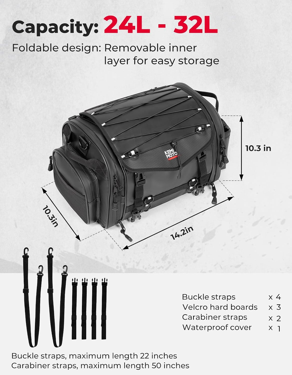 Thumbnail 1 de KEMIMOTO Expandable Motorcycle Travel Luggage Bag (24L-32L) with Rain Cover and Reflective Straps