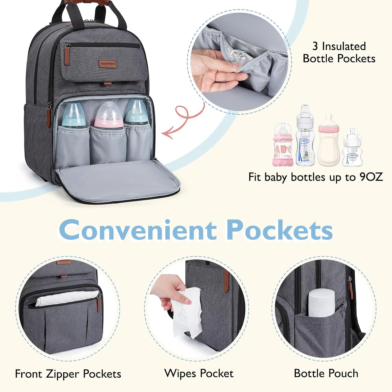 Thumbnail 3 de MOMMORE Diaper Bag Small Diaper Backpack: Flexible, Stylish Travel Companion for Parents