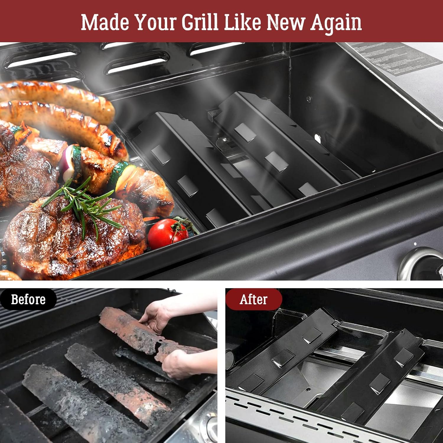 Detalle de Barra Universale per Bruciatori da 37 cm — Copertura in Acciaio Porcellanato, 4 pezzi (compatibile con Uniflame GBC750W Thermos e Master Forge)