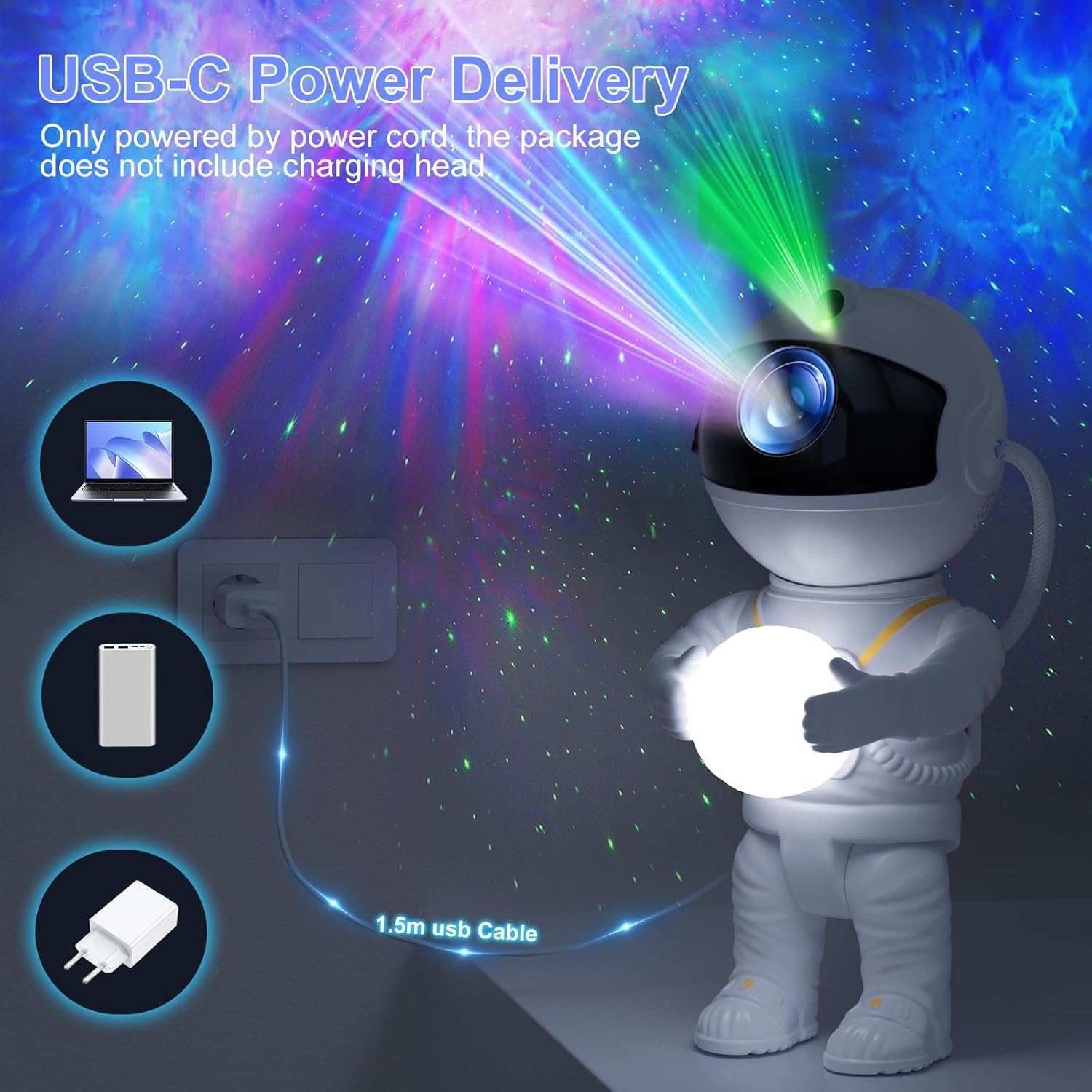 Thumbnail 5 de Astronaut Galaxy Projector star projector light with 8 nebula modes, 360° adjustable head, remote & timer