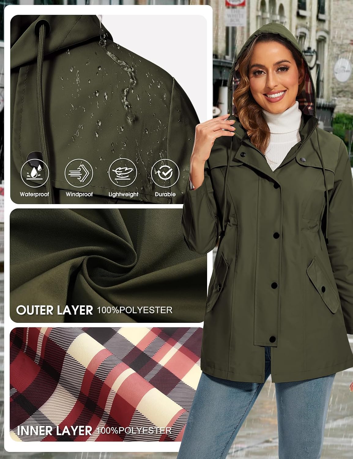Thumbnail 2 de PASUDA Giacca Impermeabile Donna Trench Pioggia