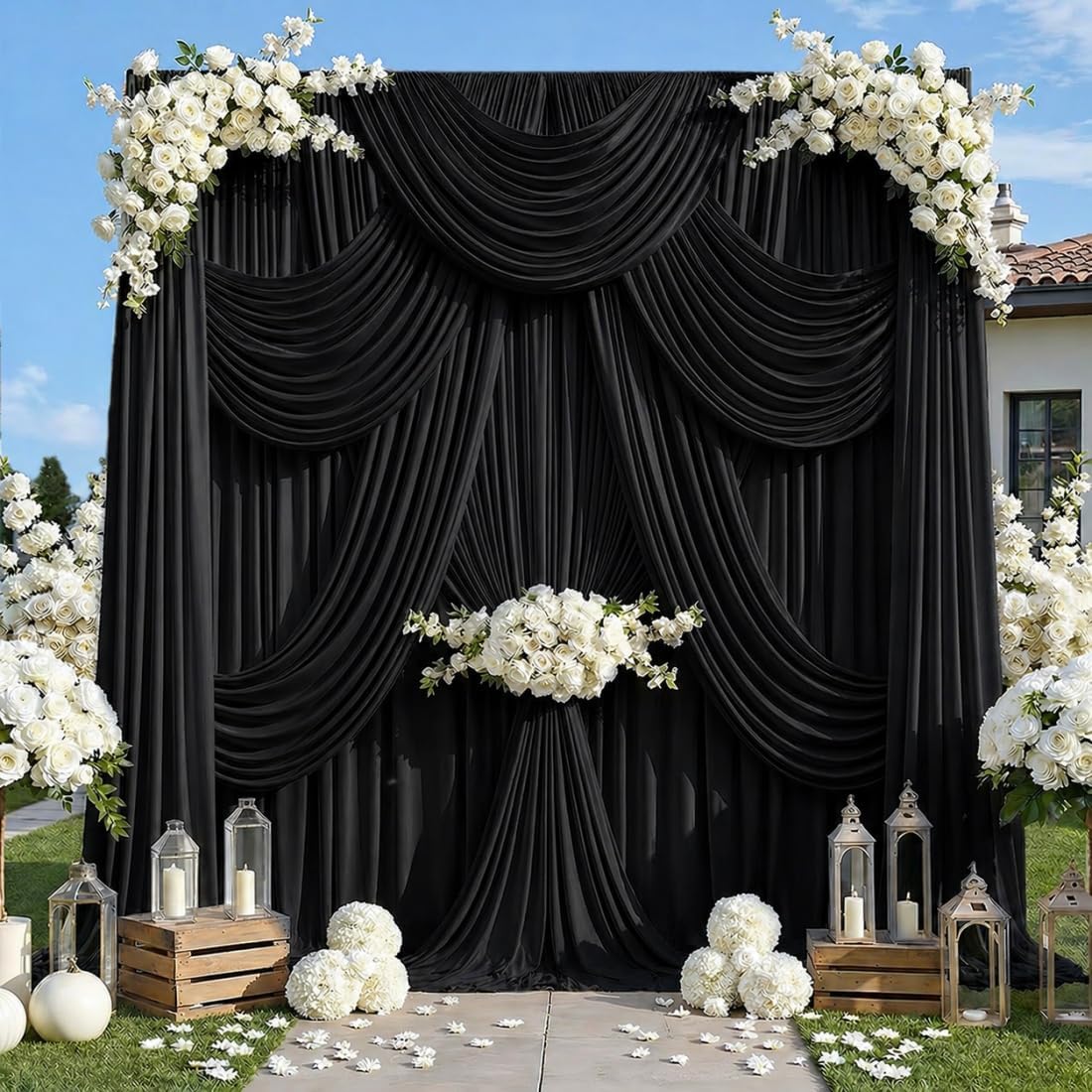 Detalle de EJNSQA 10x12 ft Black Backdrop Curtains for Wedding, Party and Photo – 2 Panels