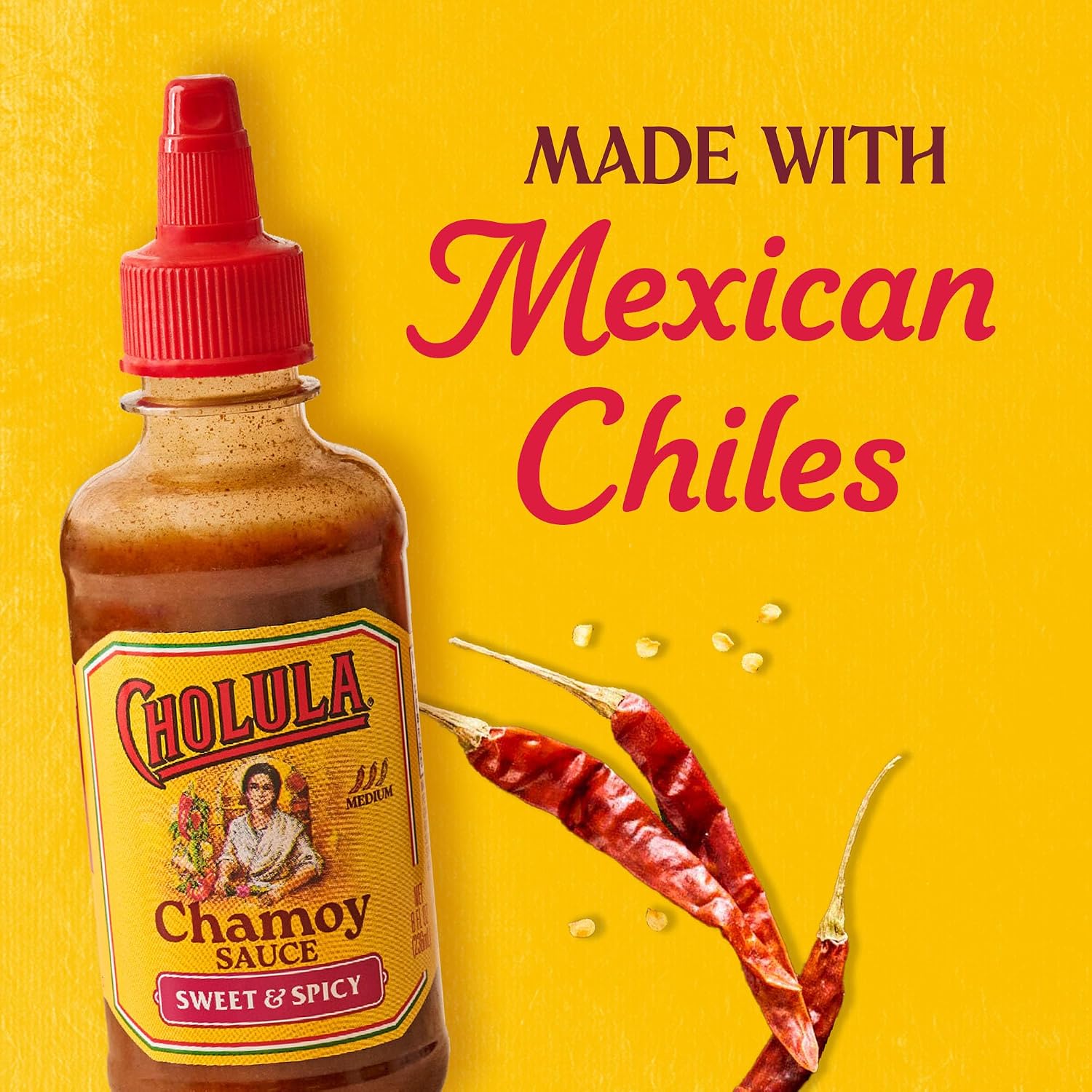 Detalle 1 de Cholula Chamoy Sauce, Sweet & Spicy Drizzle with Arbol Chiles, 8 fl oz, Pack of 6