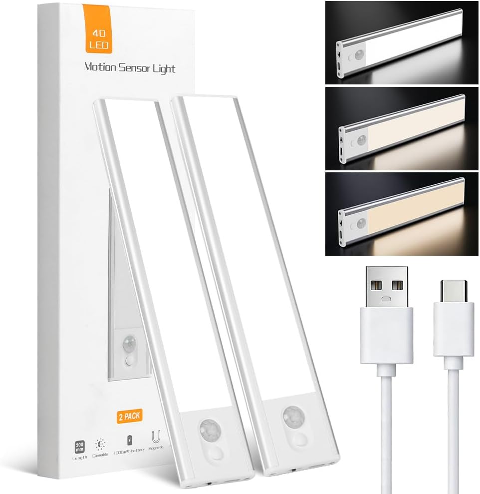 Detalle de Ainiv zestaw 2 lamp LED 20 cm z czujnikiem ruchu, 3 barwami i USB-C