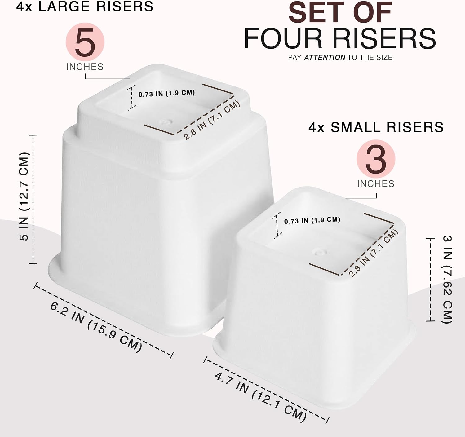 Detalle 2 de Utopia Bedding UB902 Adjustable Furniture Risers, White, Stackable 3- and 5-Inch Heights