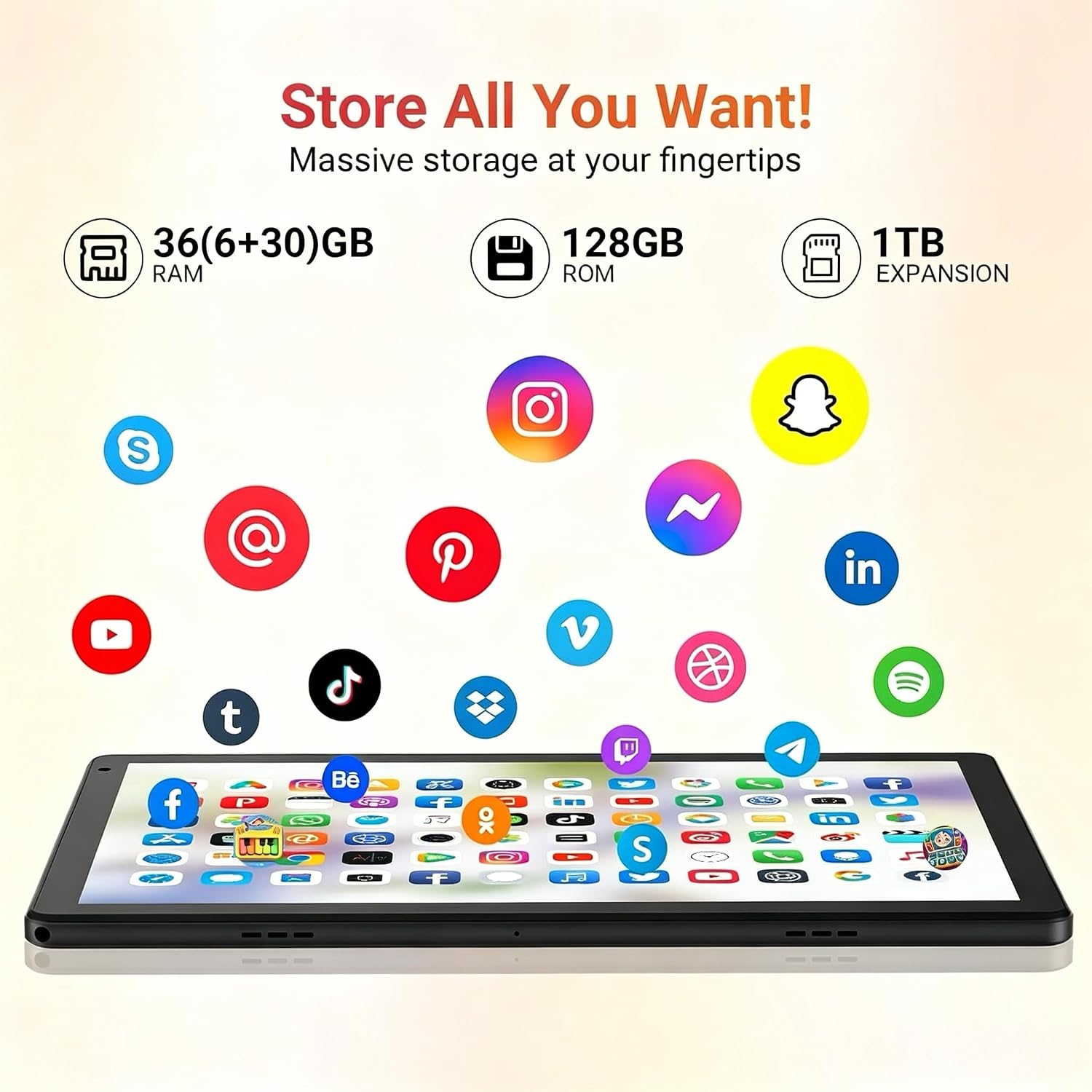 Detalle 2 de URAO Tablet 10.1" Android 16 Octa-core with 128GB ROM, 36GB RAM, Wi‑Fi 6 & 18W Fast Charge
