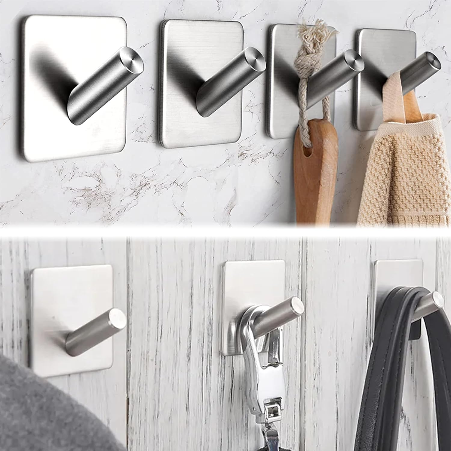 Thumbnail 3 de RICOO MH021-1: Ganci adesivi in acciaio inox per bagno e cucina, montaggio a parete senza fori