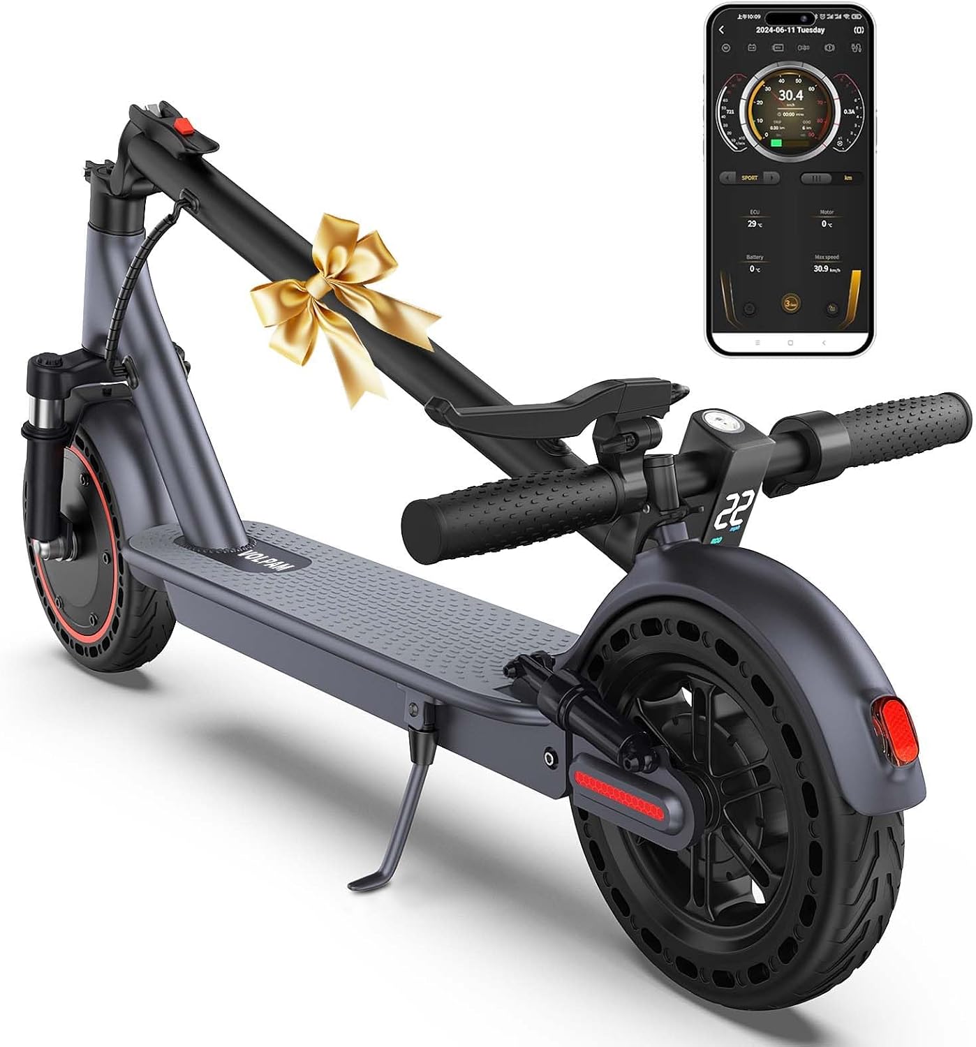 Detalle de VOLPAM SP08 Electric Scooter for Adults, 500W, 10-Inch Solid Tires, Dual Suspension