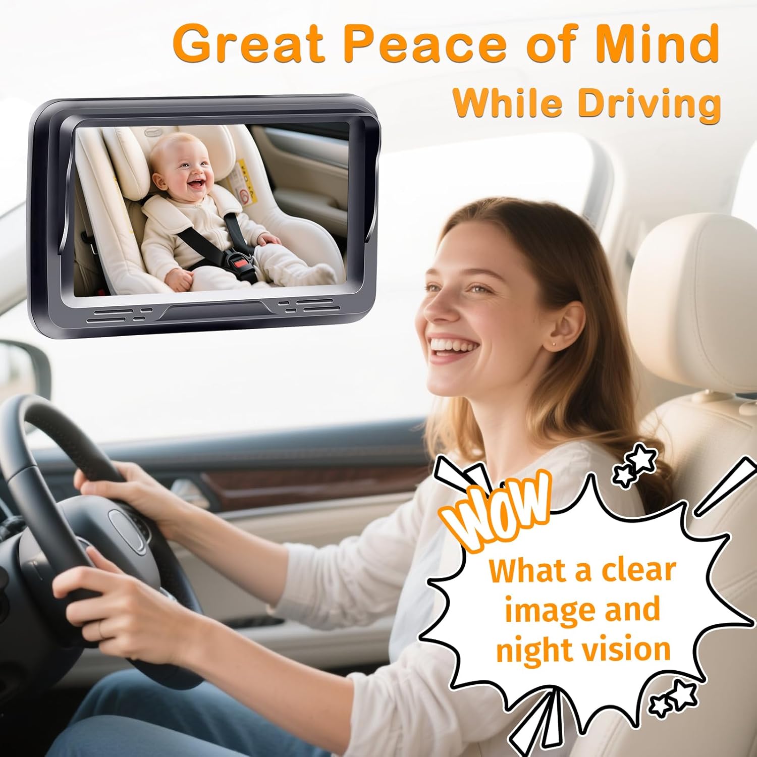 Detalle de Rohent Baby Car Camera HD 1080P for Backseat (USB plug-and-play, 4.3-inch monitor) with night vision