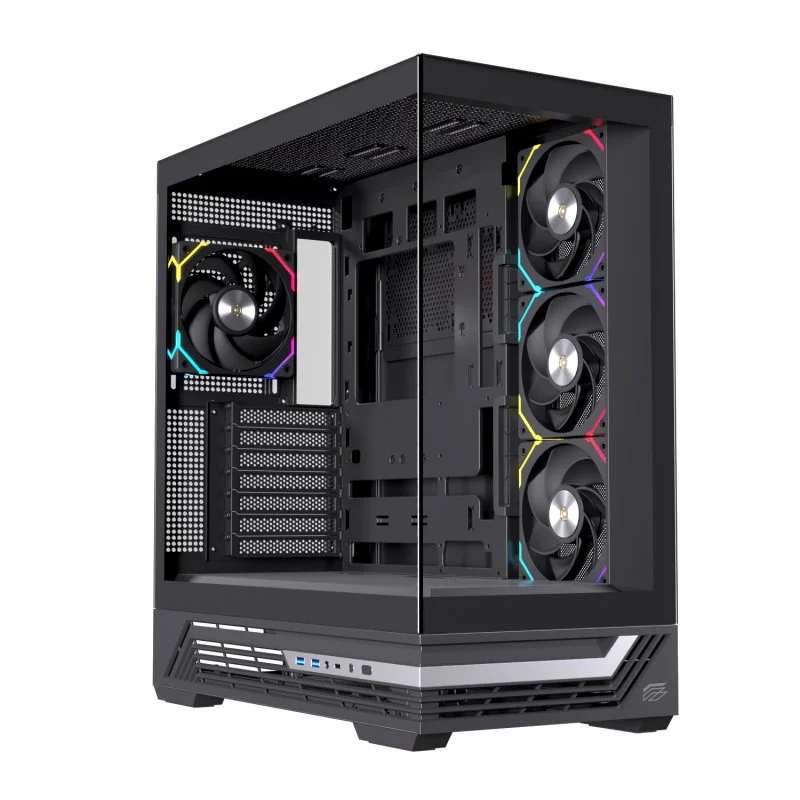 Detalle de Einarex PRISMA S800 RGB Black: torre ATX con cristal templado espejo y iluminación RGB