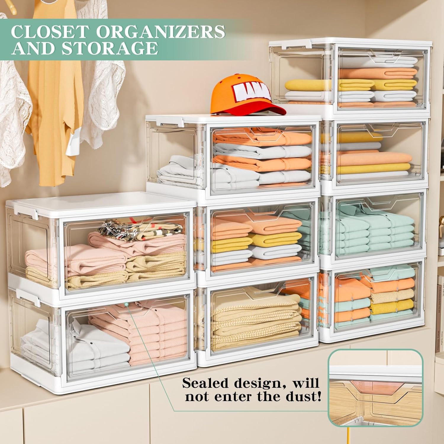 Detalle 2 de Kmiectse Clear Storage Bins with Lids (4-Tier, 23 QT) with Wheels and Magnetic Door