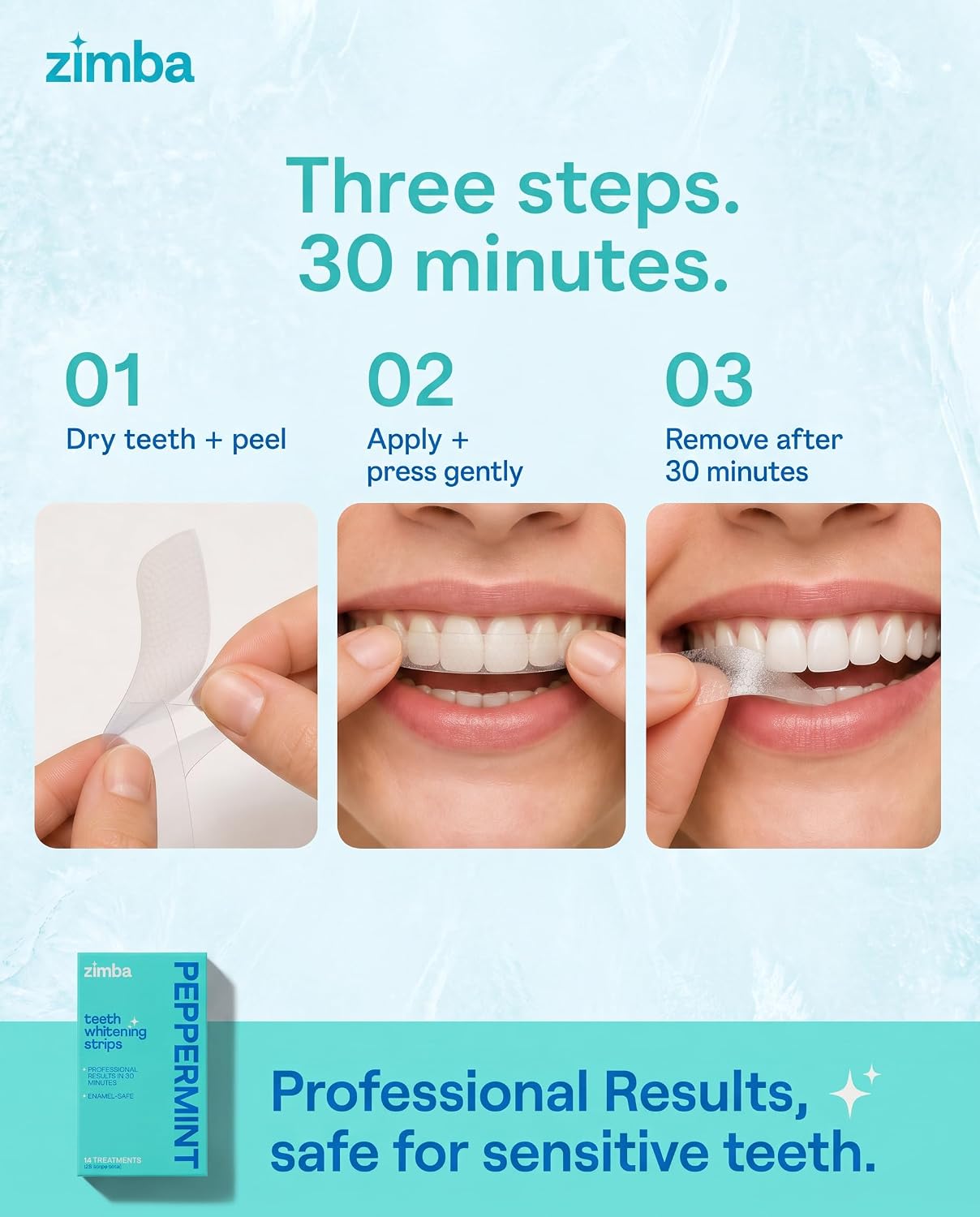 Detalle 2 de Zimba Peppermint Teeth Whitening Strips 14-Day 🦷