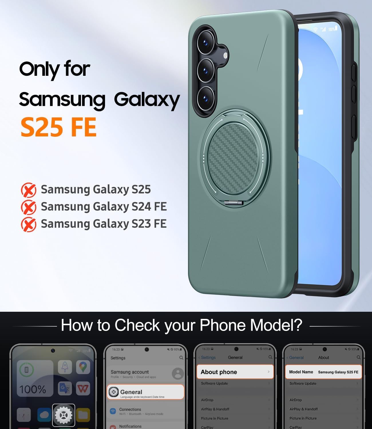 Thumbnail 6 de JAME Galaxy S25 FE Case with Ring Stand & Dual-Layer Protection (Green)