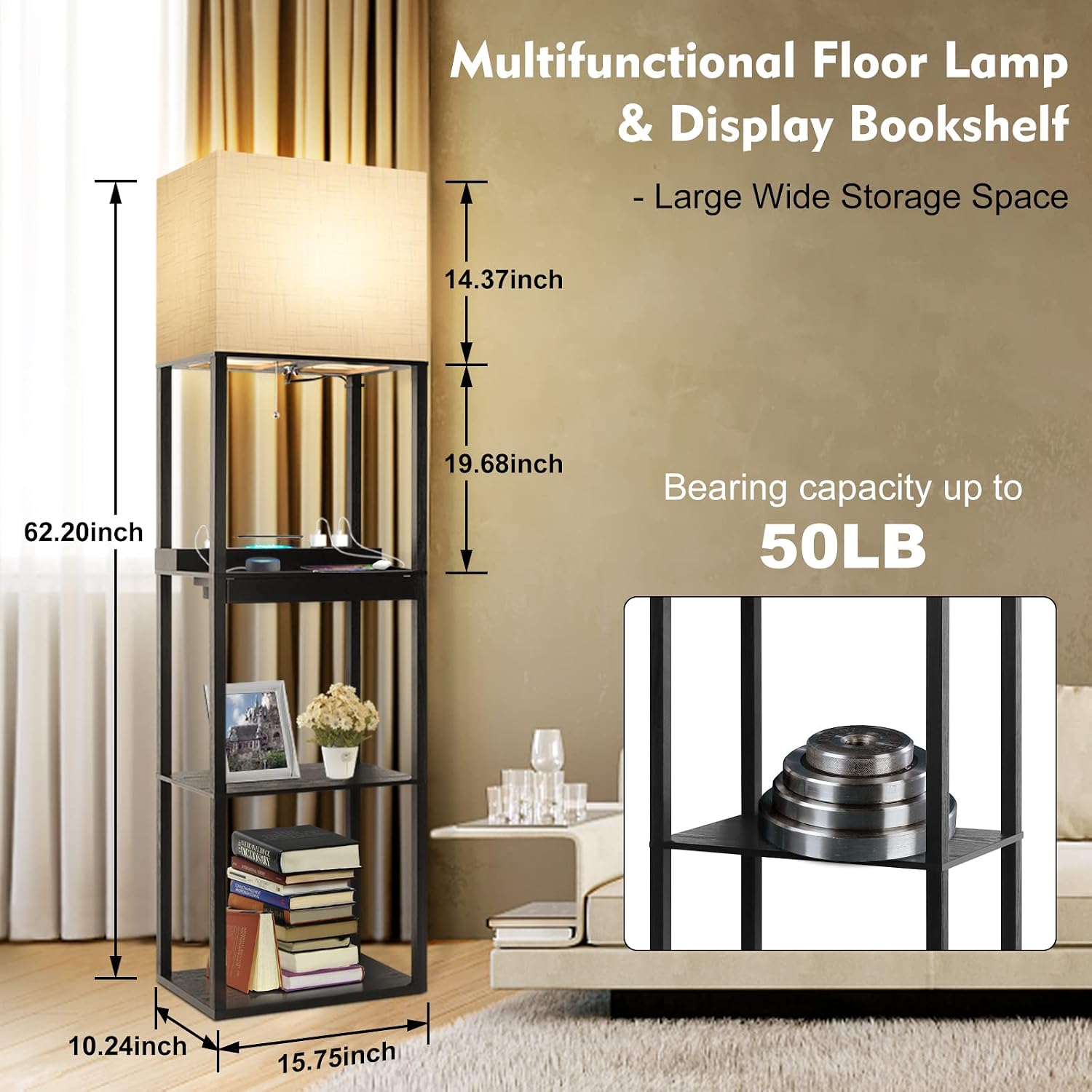 Thumbnail 4 de RUNTOP Plus Floor Lamp with Shelves, 15W LED Bulb