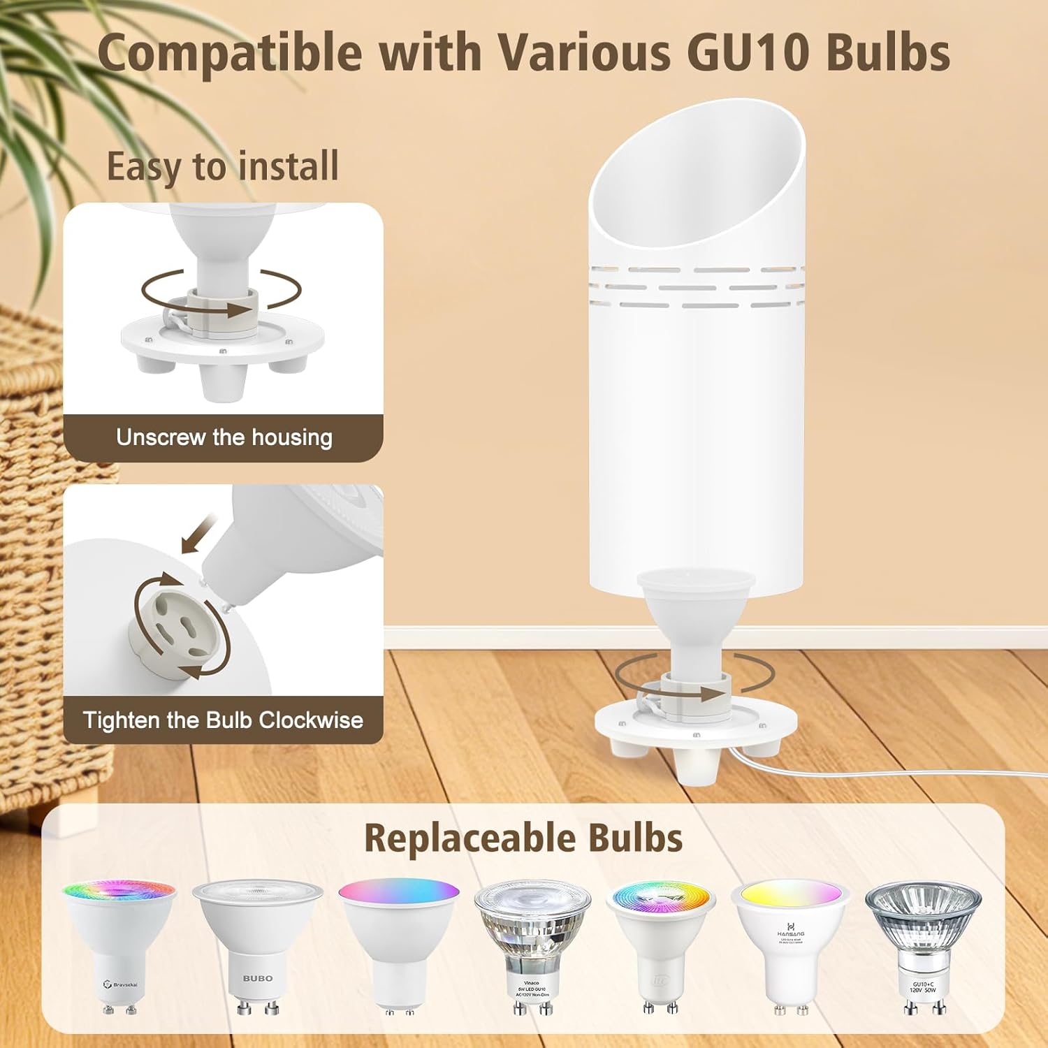 Thumbnail 5 de T-SUN LED Sol Spot 6W: lampe de sol d’intérieur sur pied avec 2 ampoules GU10 incluses