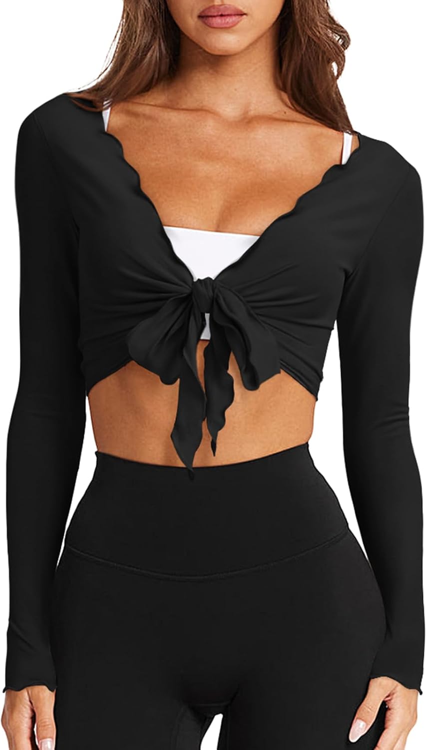 Thumbnail 1 de LASLULU Women's Tie Front Wrap Top: Long Sleeve Bolero Cardigan for Yoga, Pilates & Studio to Street