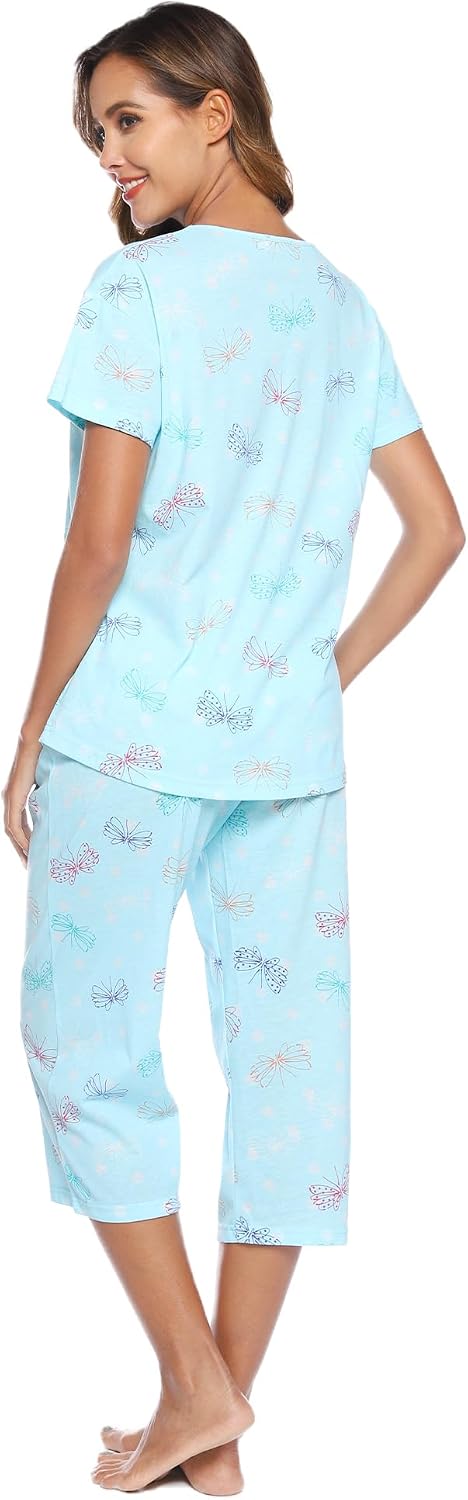 Thumbnail 1 de ENJOYNIGHT Women’s Cotton Pajama Set (Short Sleeve Top & Capri Pants) 2-Piece Lounge Sleepwear