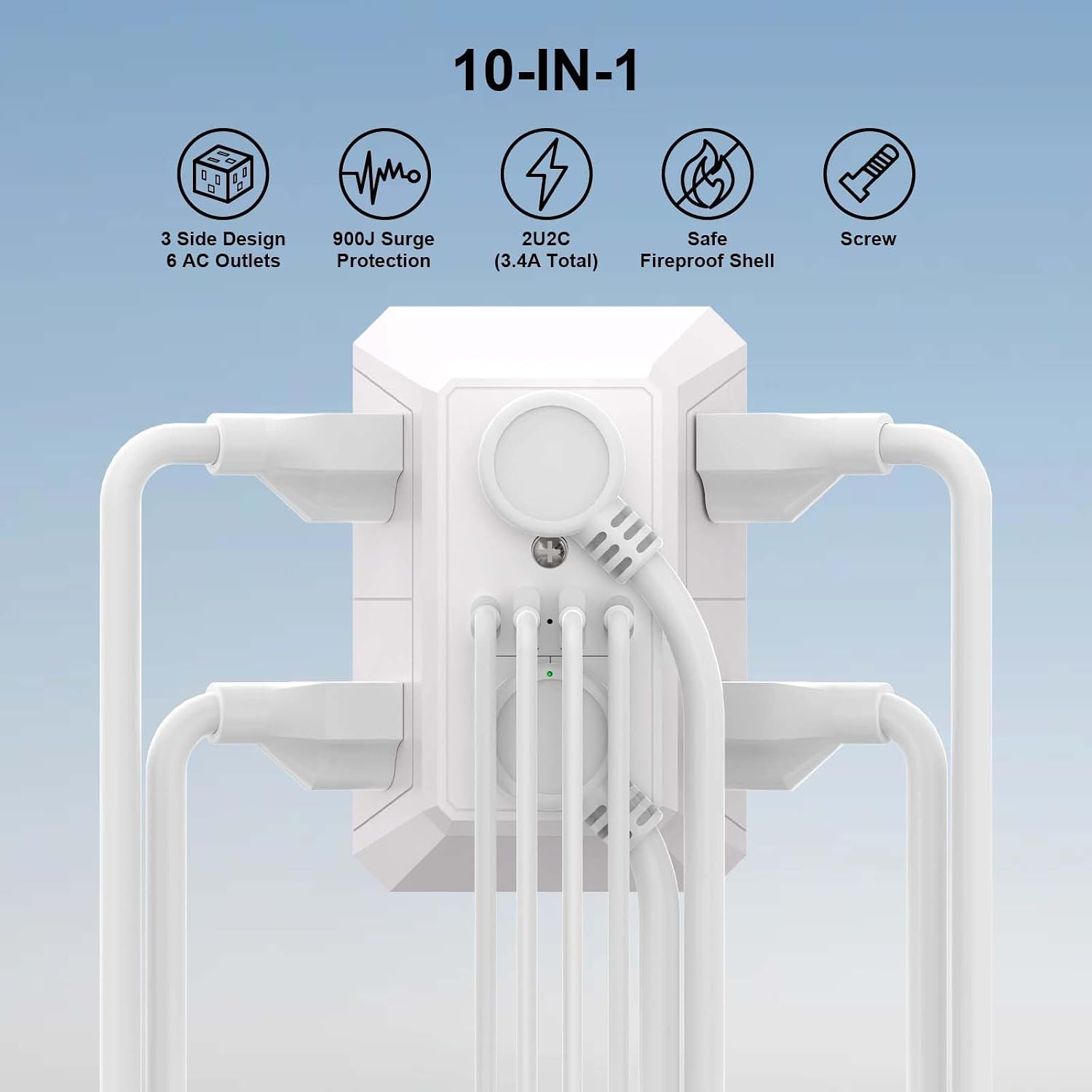 Detalle de Teiobar HR-519B Wall Outlet Surge Protector, 6 Outlets, 4 USB Ports