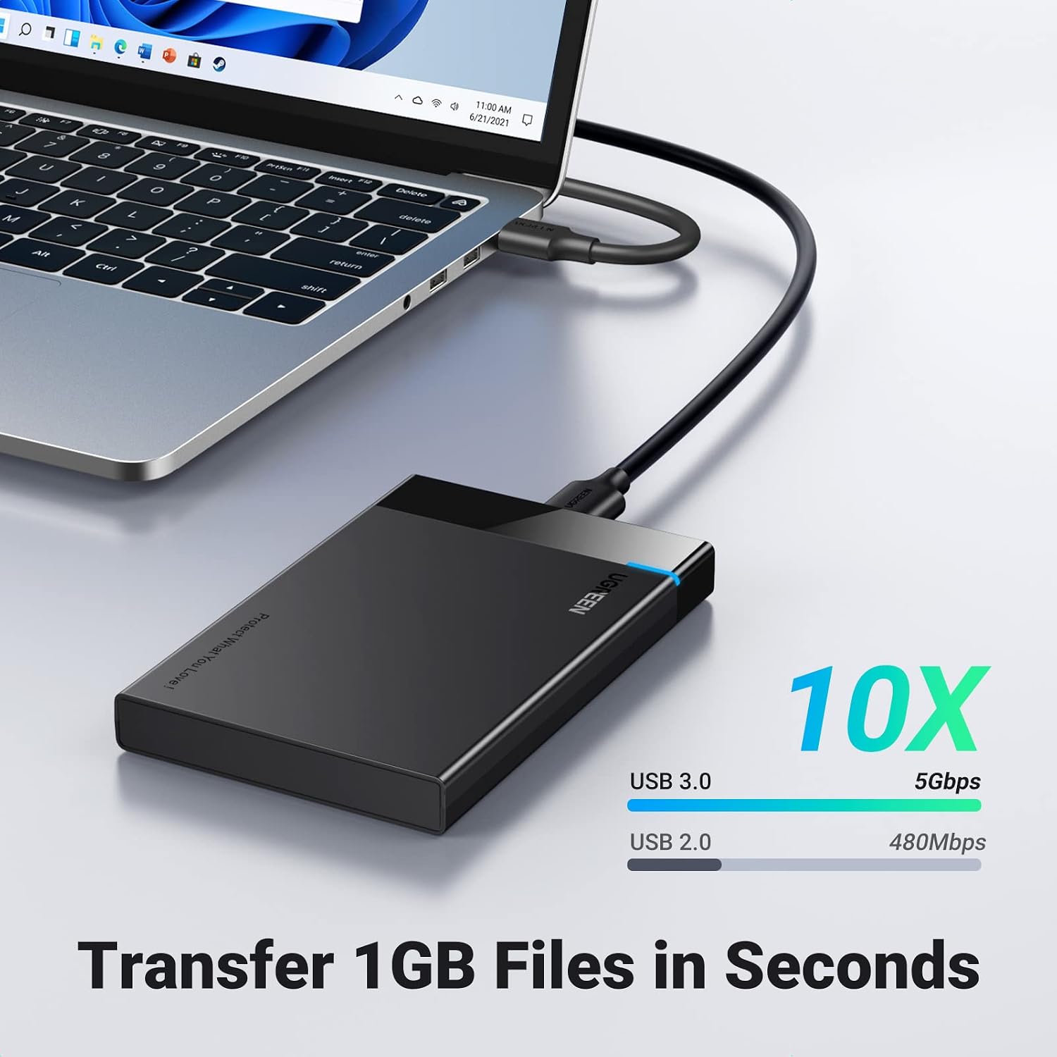 Detalle de UGREEN 2.5-Inch Hard Drive Enclosure, USB 3.0 to SATA III, UASP, 5Gbps