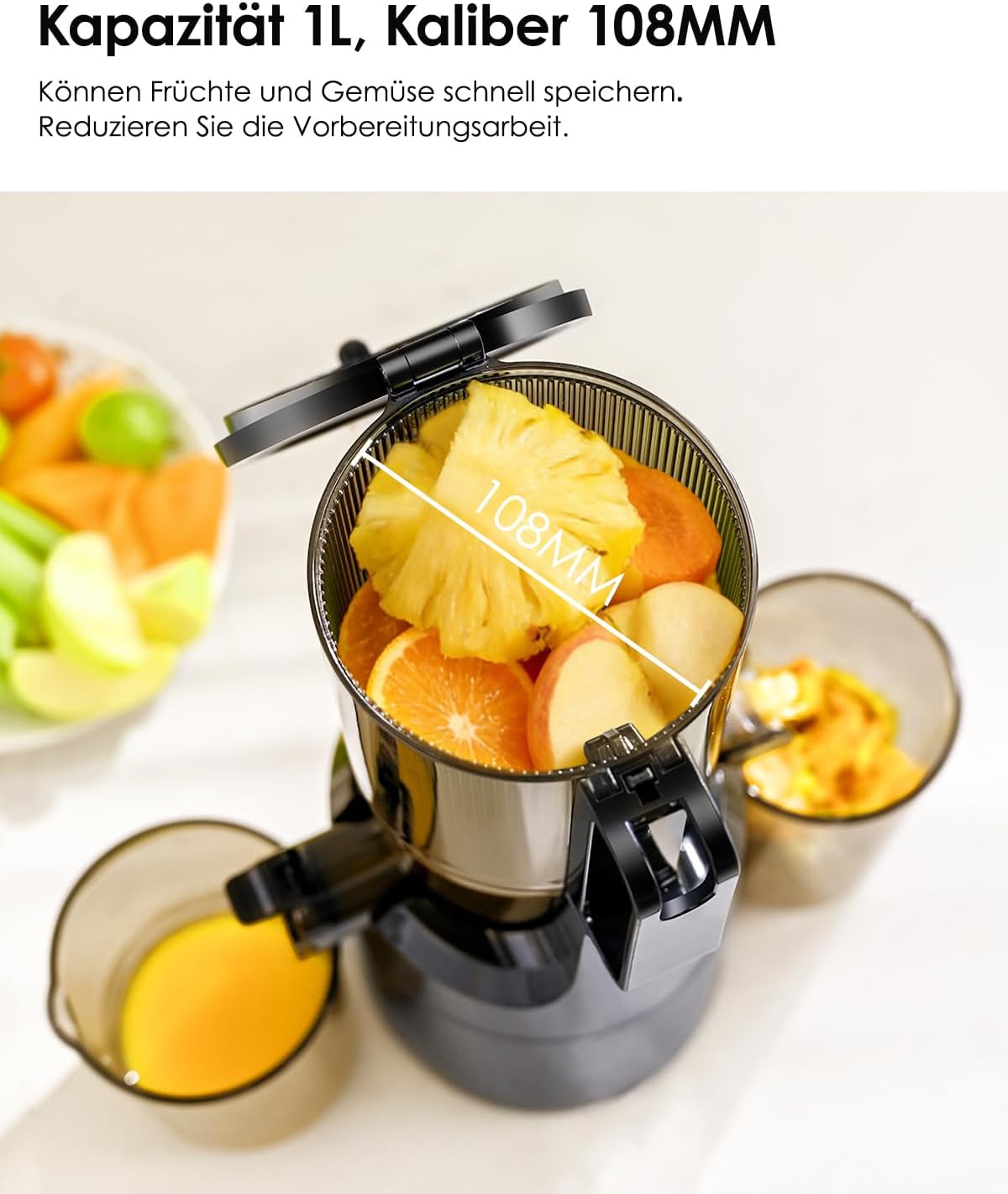 Thumbnail 1 de Fretta Entsafter Slow Juicer mit 108-mm-Einfüllöffnung, 200W und BPA-freiem Tritan-Material