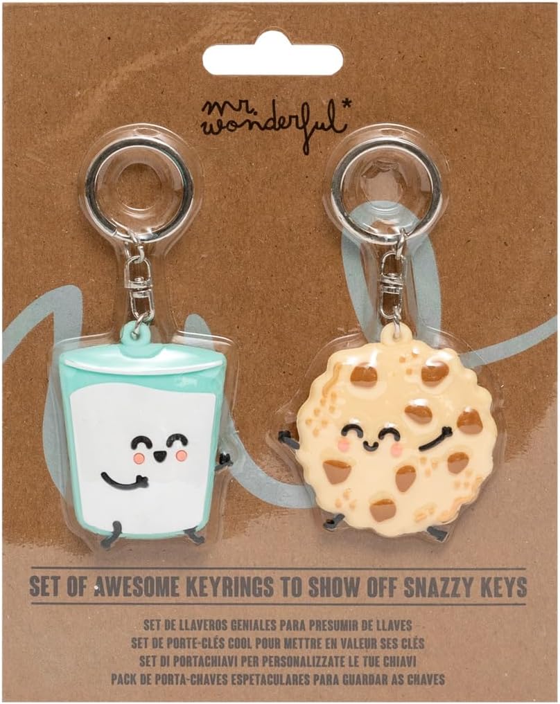 Detalle 1 de Mr. Wonderful – Set di portachiavi in gomma: bicchiere di latte e biscotto (2 pezzi)
