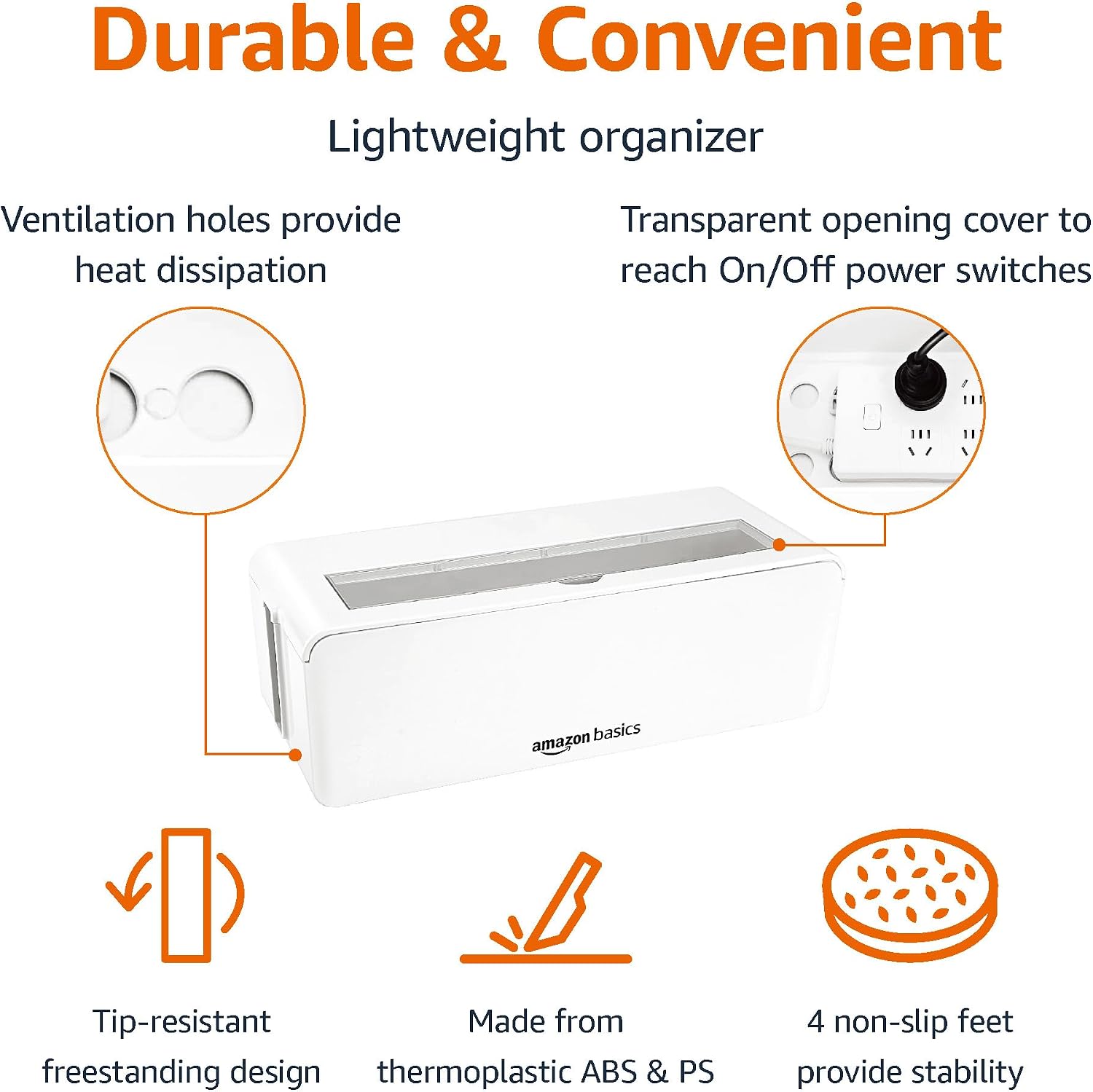Thumbnail 1 de Amazon Basics Cable Tidy Box (Large, White) for Hiding and Organising Cables