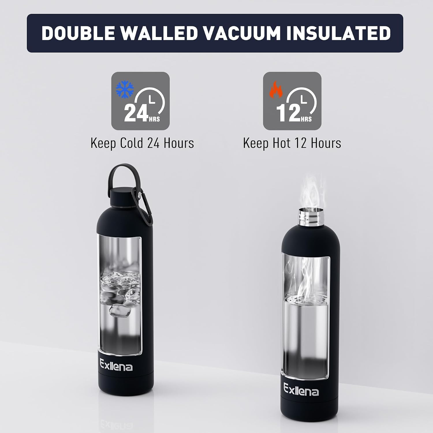 Detalle 1 de Exllena 1l Black Stainless Steel Water Bottle 🚰