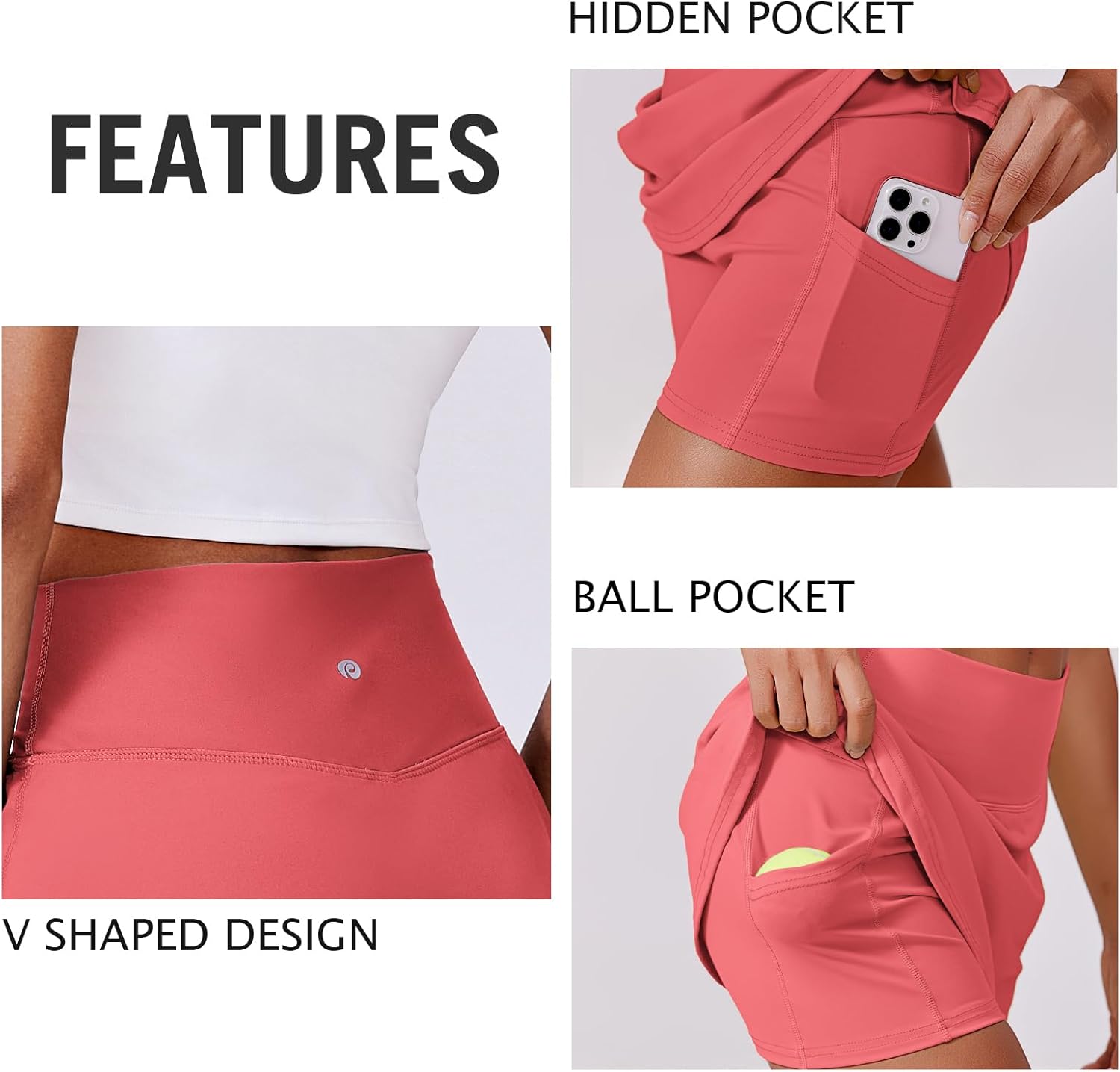 Detalle 2 de PINSPARK Womens Tennis Skirt High-Waisted with 2 Pockets