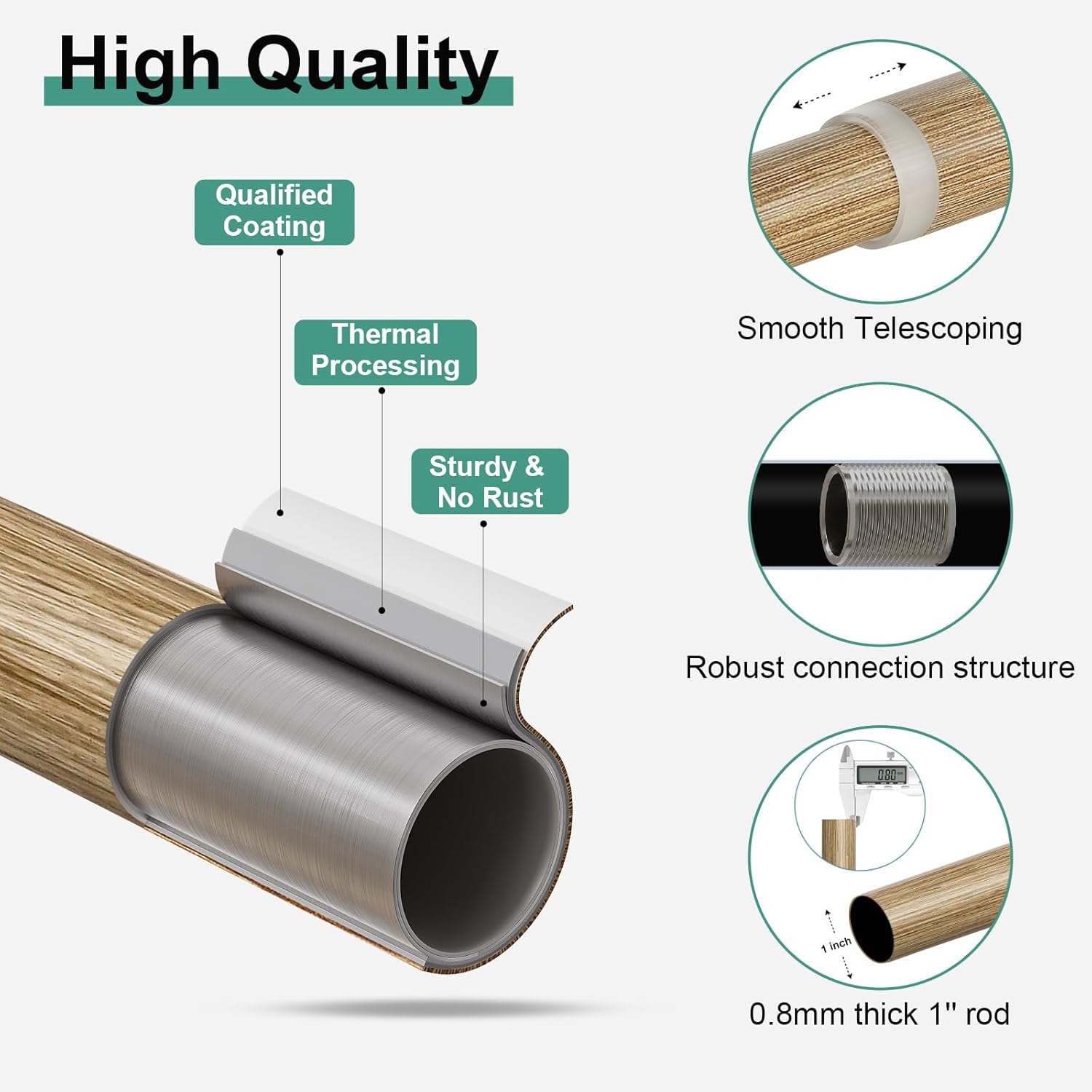 Thumbnail 4 de QDWIS Boho Wood Curtain Rods 48-84 in ๐ช