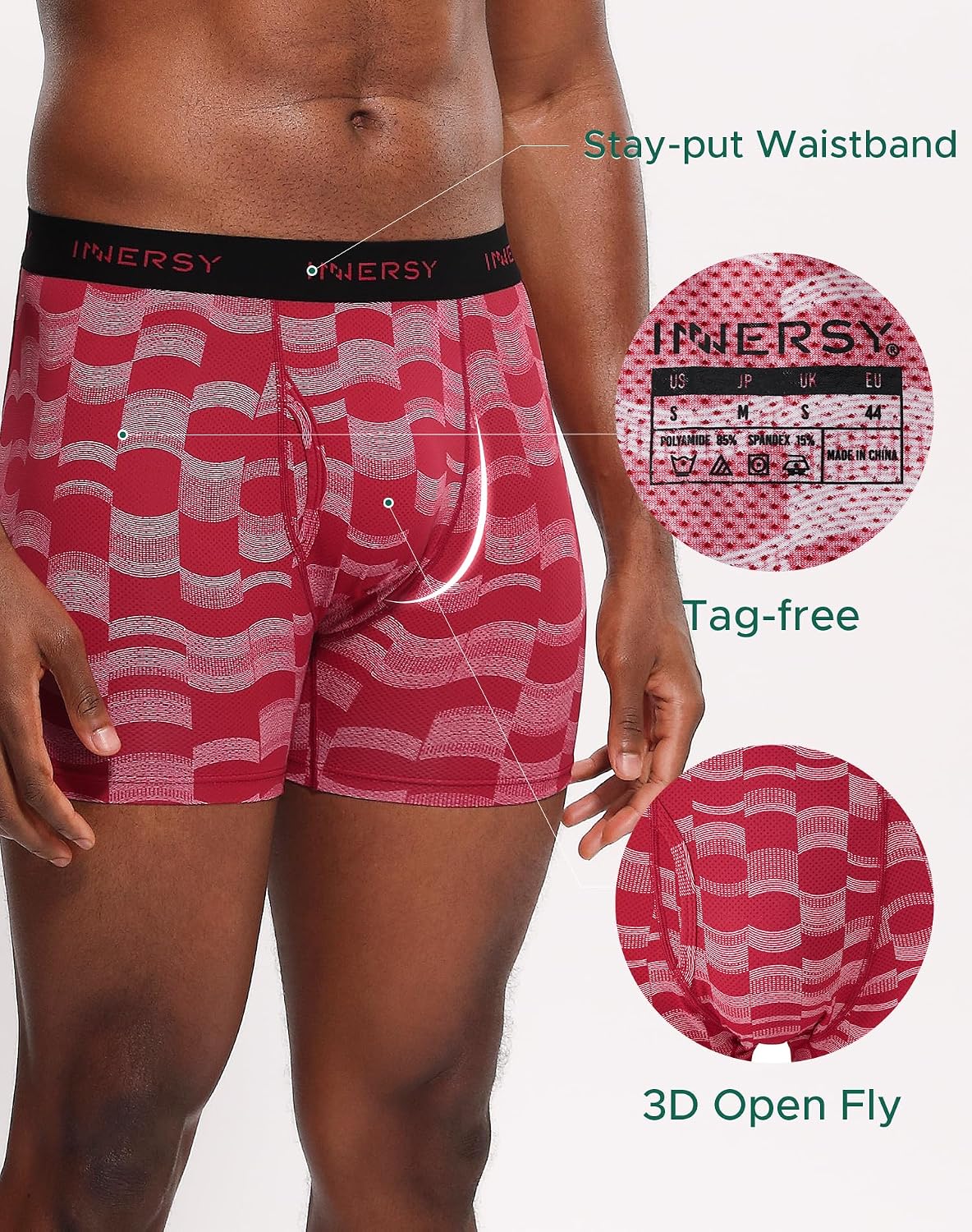 Detalle 2 de INNERSY Men's Boxer Shorts Multipack Open Fly - Breathable Quick-Dry Mesh (Pack of 4)