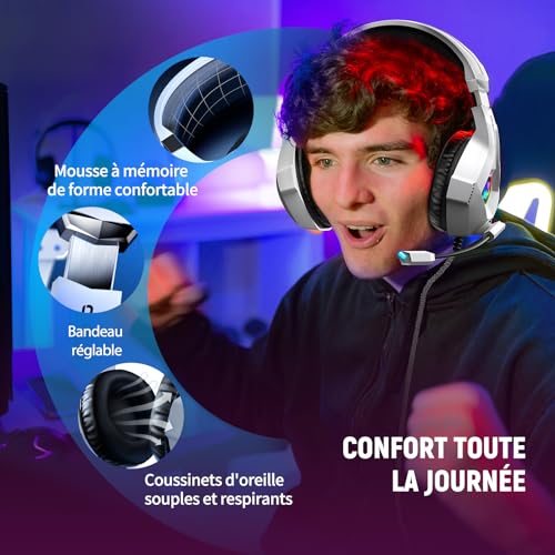 Thumbnail 3 de Ozeino Casque Gaming pour PS5, PS4, PC et Switch — RGB 7 couleurs, pavillon léger et micro anti-bruit