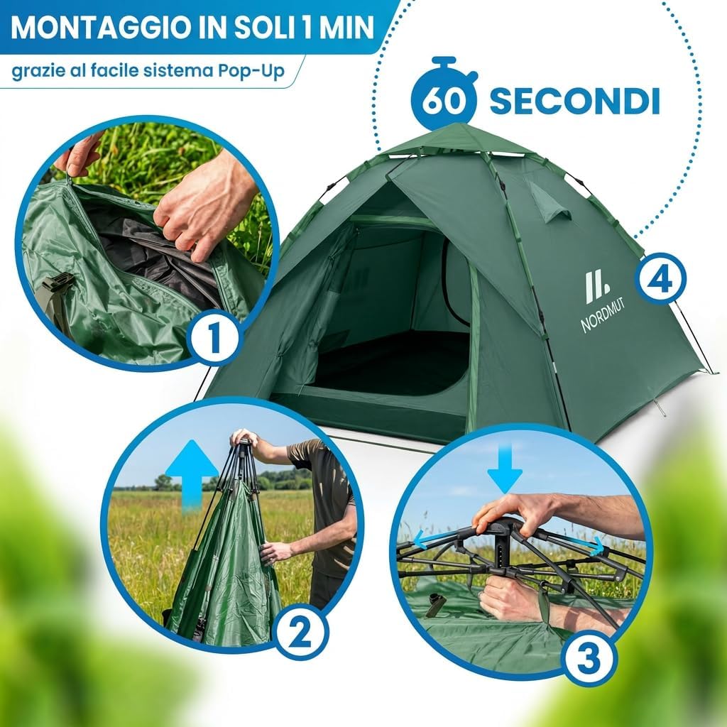 Thumbnail 4 de Nordmut Tenda Pop-Up 2-4 Persone – Montaggio Istantaneo, Impermeabile e Ventilata