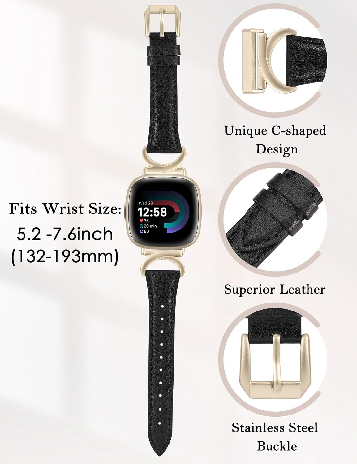 Detalle de TOYOUTHS Slim C-Shaped Leather Strap for Fitbit Versa 4 / Versa 3 / Sense 2 (Women)