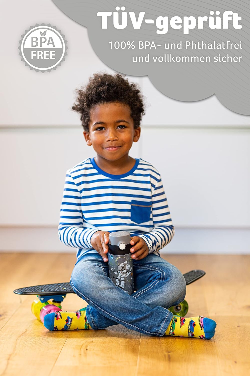 Thumbnail 2 de Jarlson® Kinder-Trinkflasche Charli mit Strohhalm (Edelstahl, 350 ml, Astronaut) – auslaufsicher, thermoisoliert