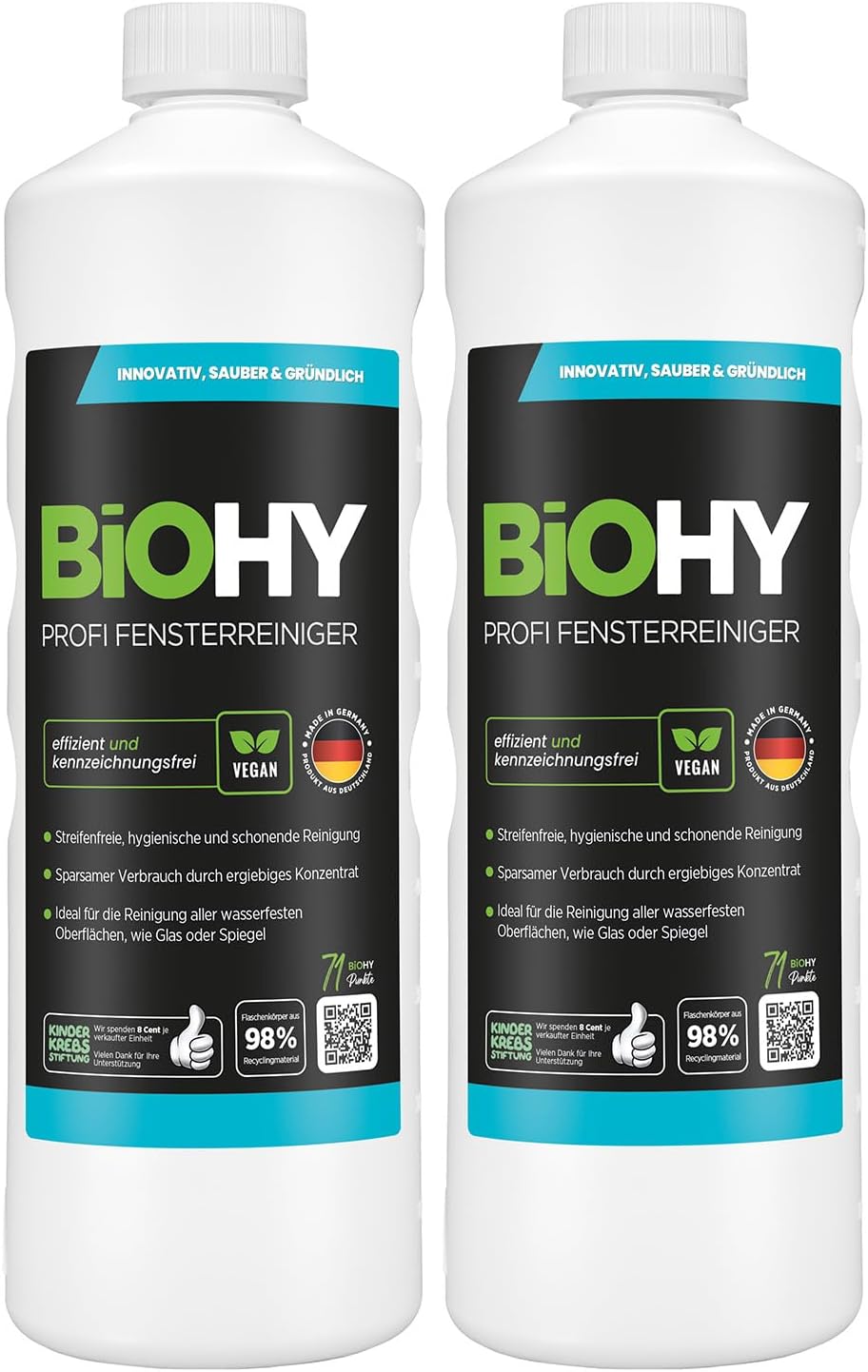 Detalle de BIOHY Professionele ruitenreiniger, concentraat voor raamzuigers, 2 x 1 l