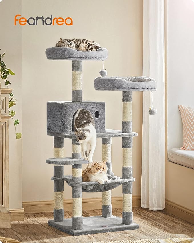 Detalle 2 de Feandrea Árbol para Gatos de 143 cm 🐱 Torre Multinivel con Postes