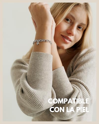 Detalle 2 de GD GOOD.designs pulsera de charms multicapa con corazón en plata para mujer (ajustable 14,5–19,5 cm)