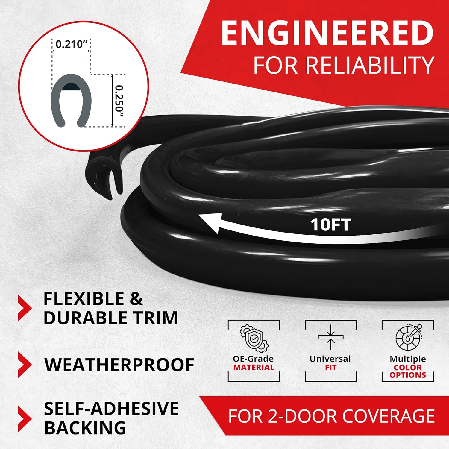 Detalle de All-Fit Automotive Car Door Edge Protector – Universal 10 Ft DIY Edge Trim for Scratches & Dings (Black)