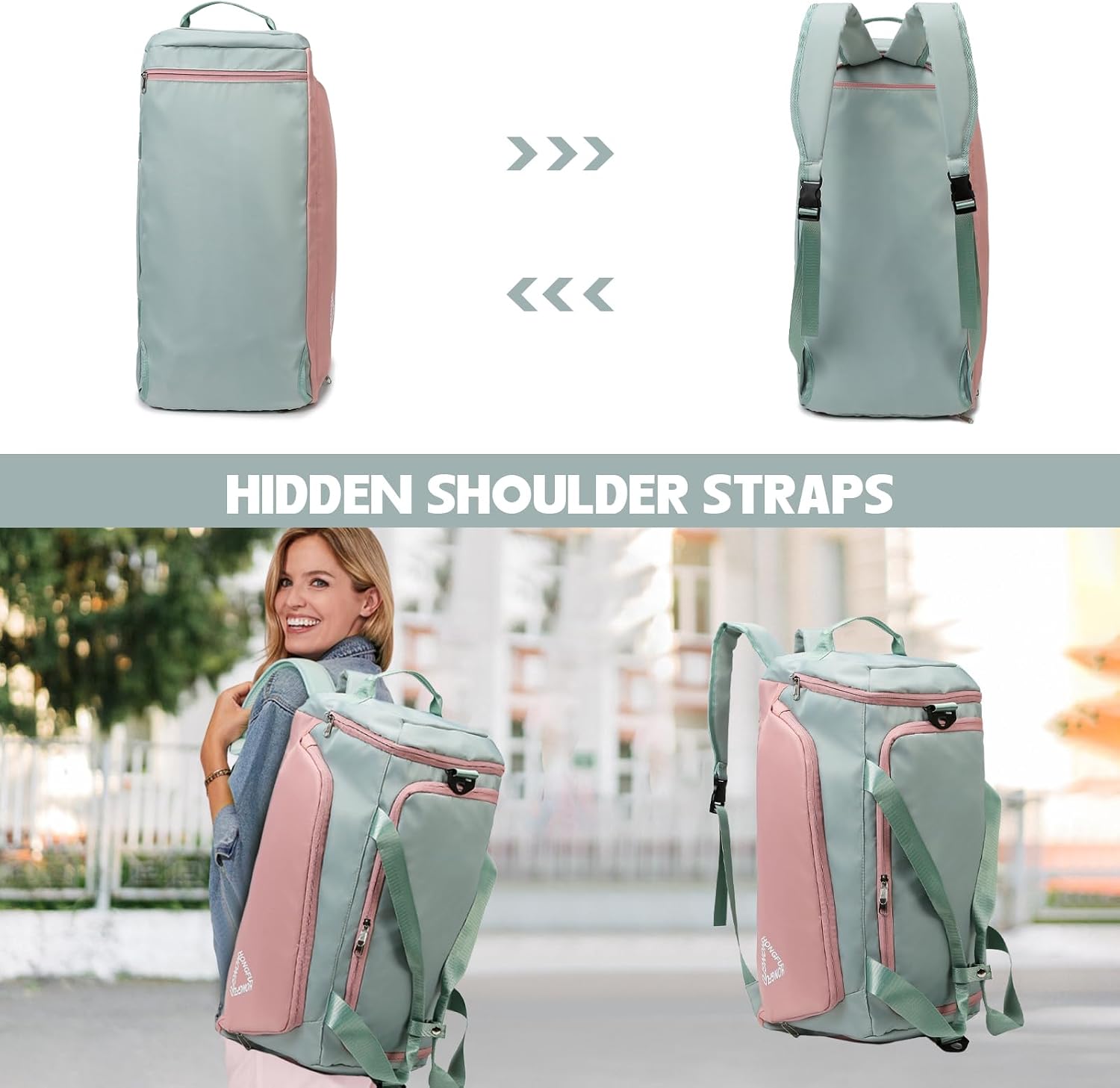 Detalle de Suweir Sporttasche Damen 45L – 3-in-1 Reisetasche mit Schuhfach, Nass-/Tchtfach & Rucksackfunktion