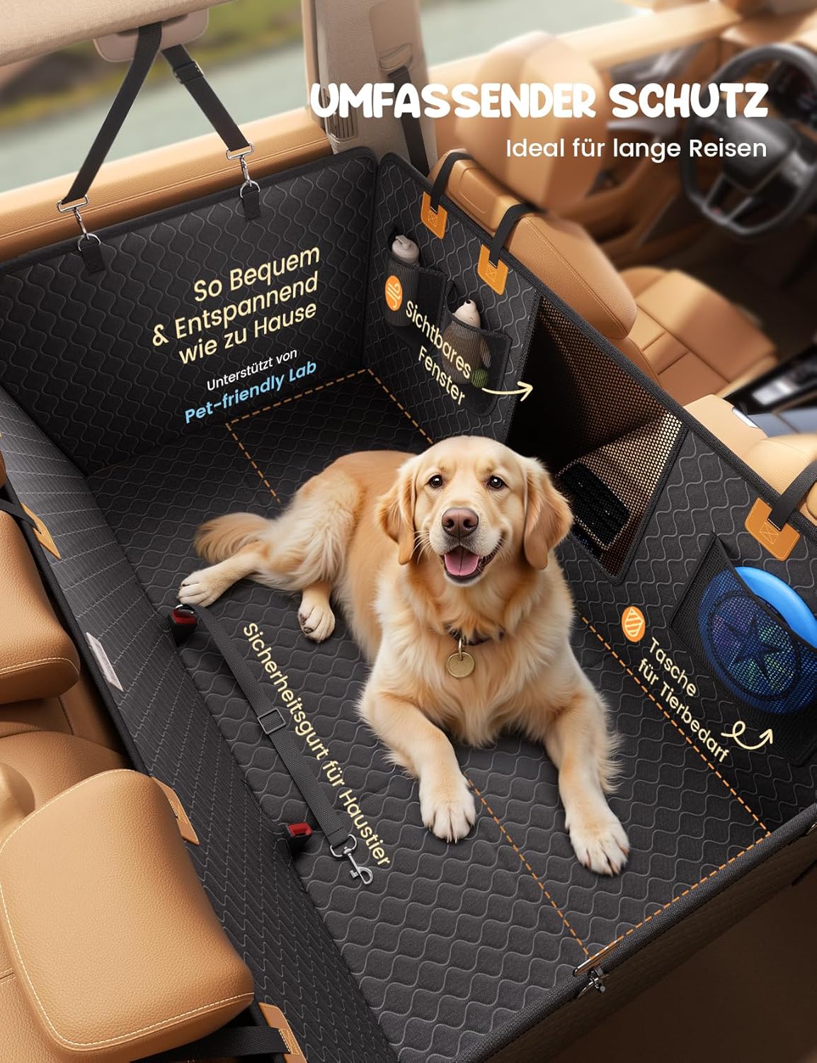 Detalle 1 de Lamicall Hundedecke Auto Rückbank 195 kg Tragkraft