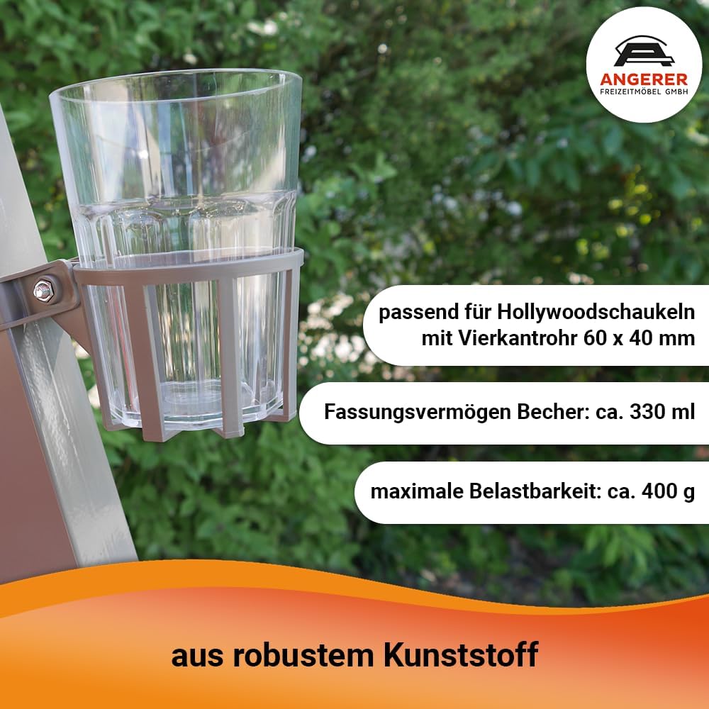 Detalle de Angerer Getränkehalter mit Becher – Passend für Hollywoodschaukeln mit Vierkantrohr, Made in Germany